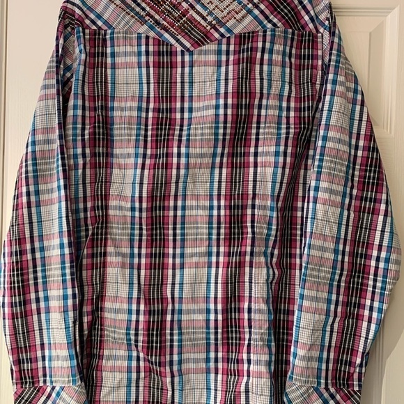 Adiktd Shirt Adult XXL Plaid Embroidered Beaded Pearl Snap New Women - Picture 2 of 9